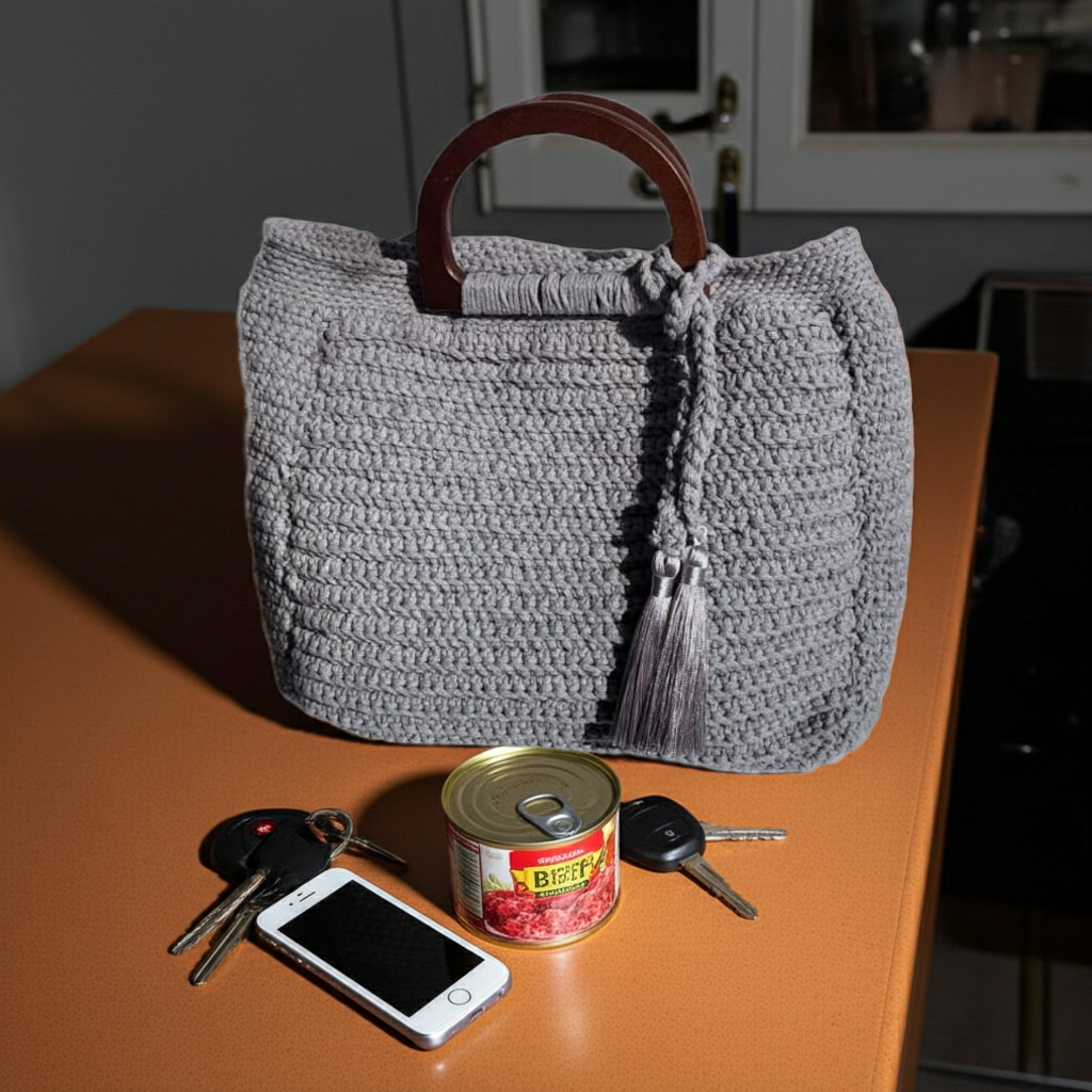 Ralf Scharrer meets Cemile Tiryaki - Unikat "Hanna- Handbag" gehäkelt, Farbe Grau