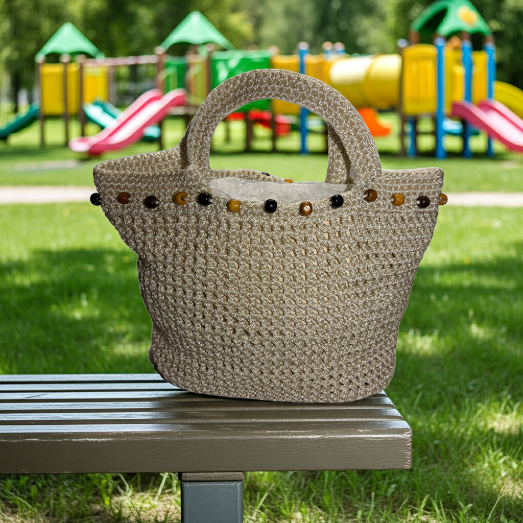 Ralf Scharrer meets Cemile Tiryaki - Unikat "Monika- Handbag" gestrickt, Farbe Creme