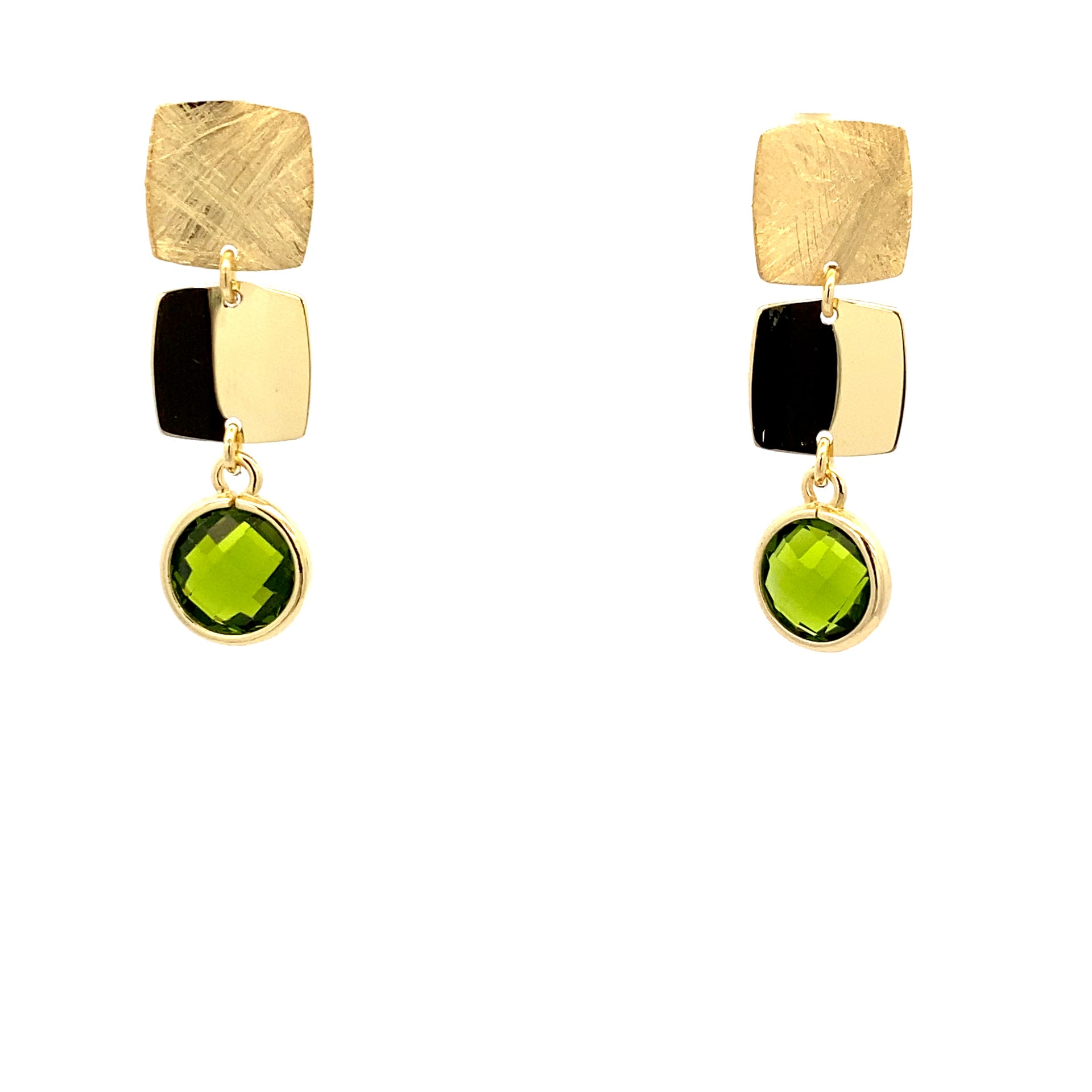 Ralf Scharrer meets Vinczenza!  ikonische Silber- Ohranhänger 2 oder 3 eckigige Elemente mit grünem Peridot