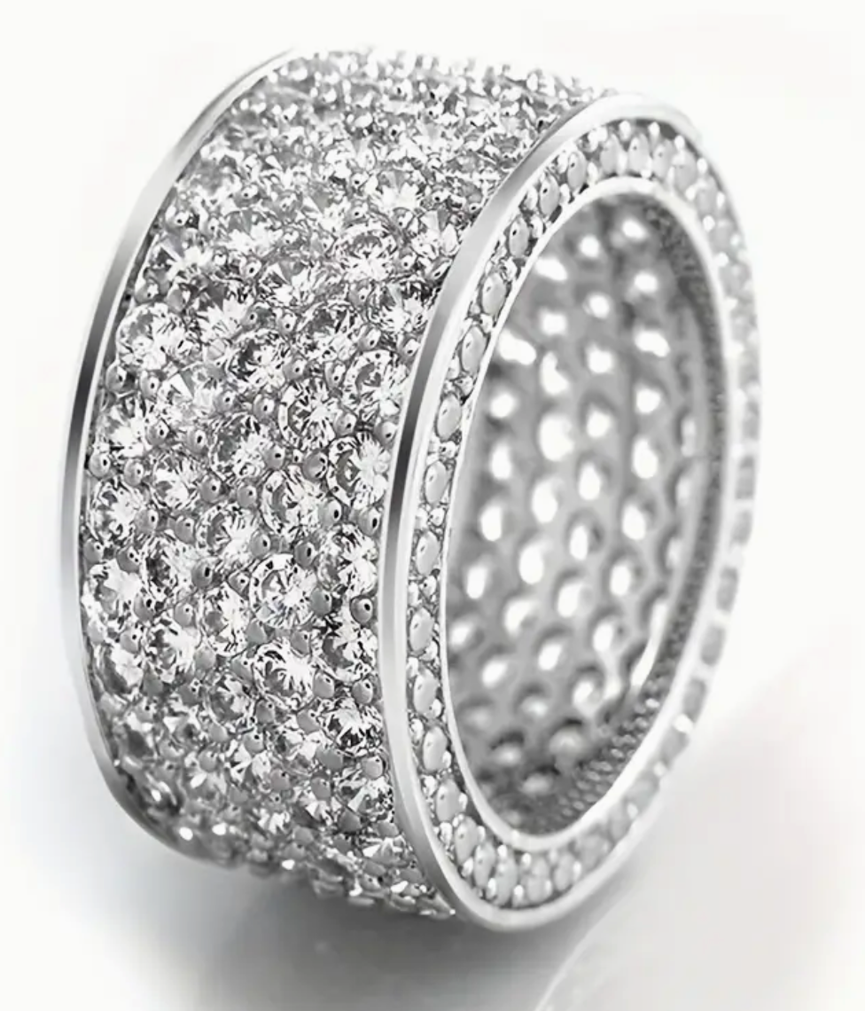 Modisch TOP!  Unisex- Ring in Silberbeschichtung mit Zirkonia- Steinen 1 cm breit