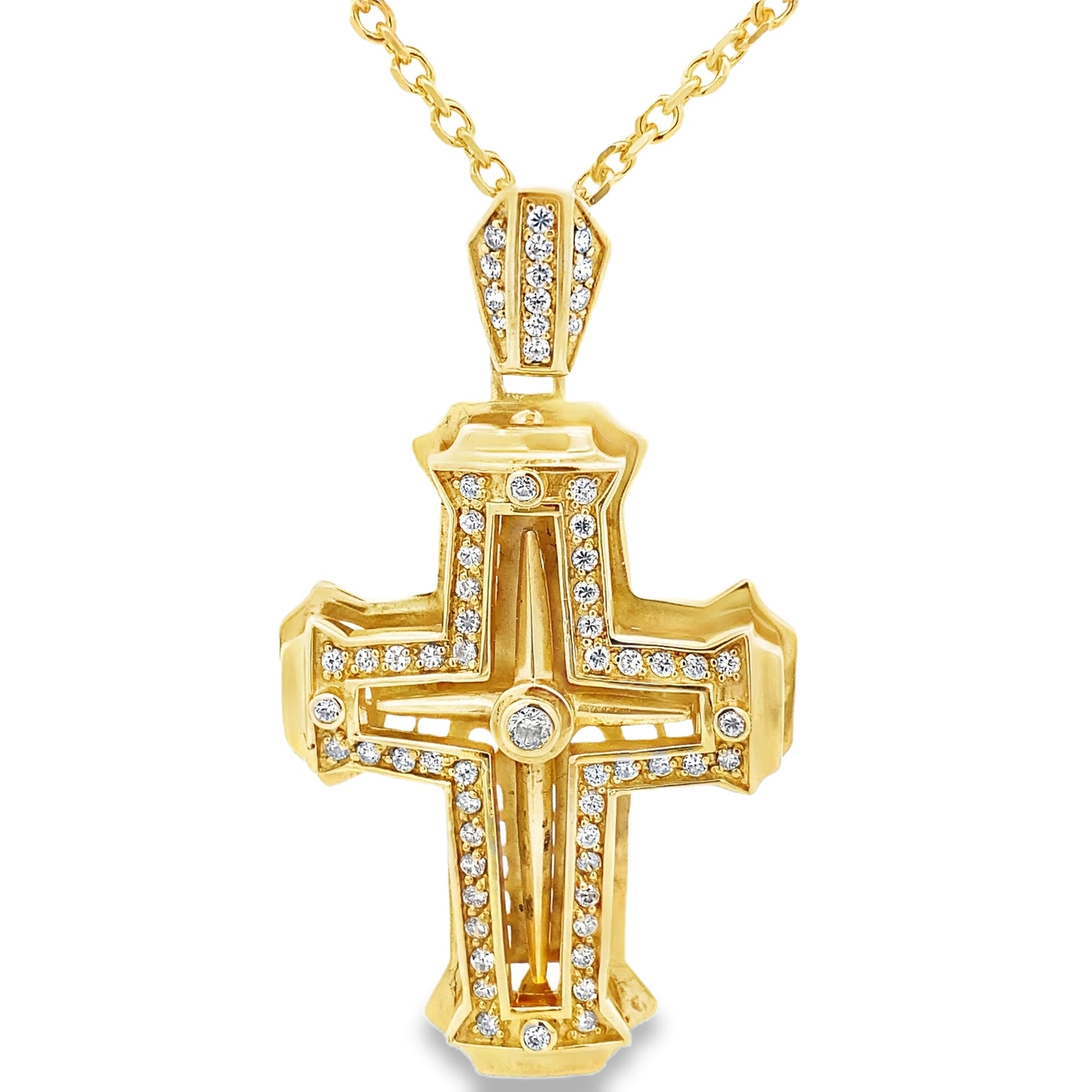 Ralf Scharrer meets Vinczenza!  ABSOLUTES  EINZELSTÜCK  plastisches Kreuz echt Silber gelbvergoldet mit weissem Zirkonia-Stein