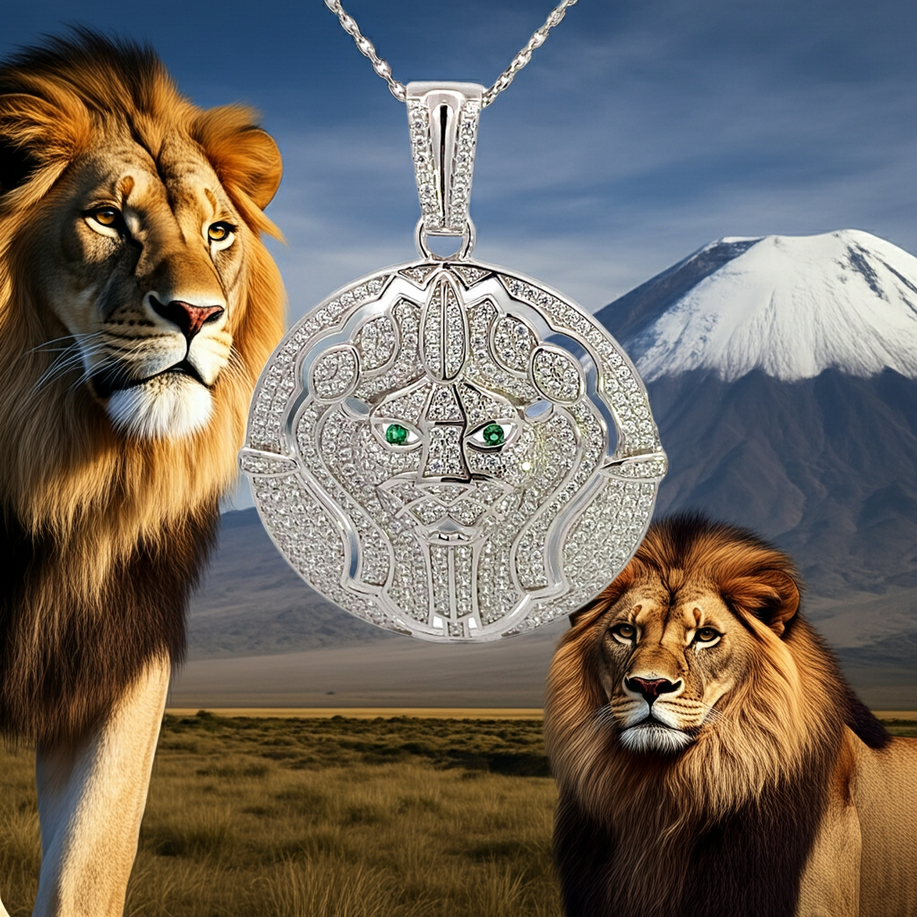 Ralf Scharrer meets Vinczenza!   individueller  925 Silber gelbvergoldet oder rhodiniert, Zirkonia- Anhänger mit Anklerkette Design "Löwe"