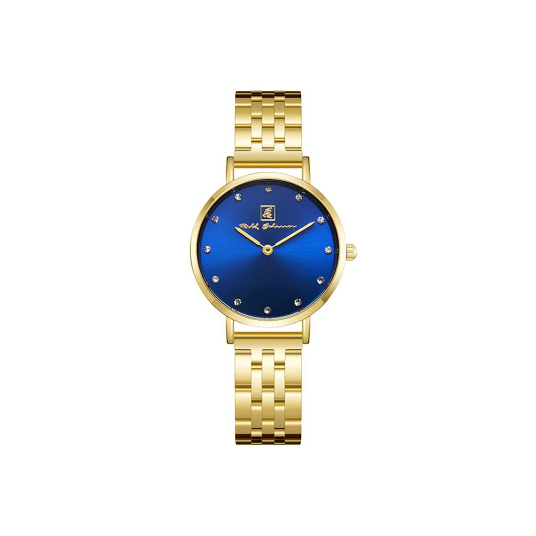 Damenuhr Edelstahl Gold mit blauem Ziffernblatt “Lübeck Prestige” 32 mm