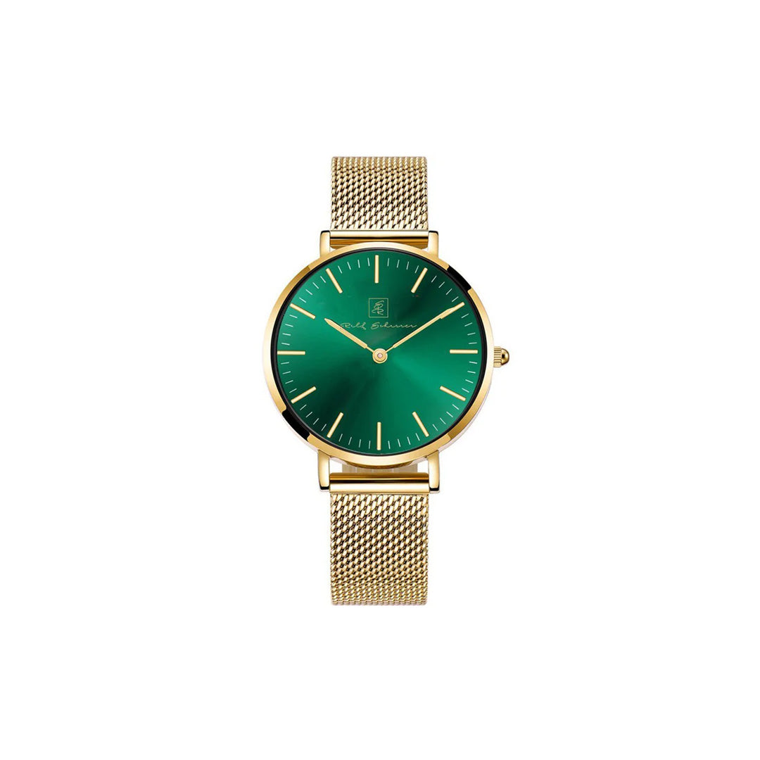 Damenuhr Gold Milanese mit grünem Ziffernblatt “München” 32 mm