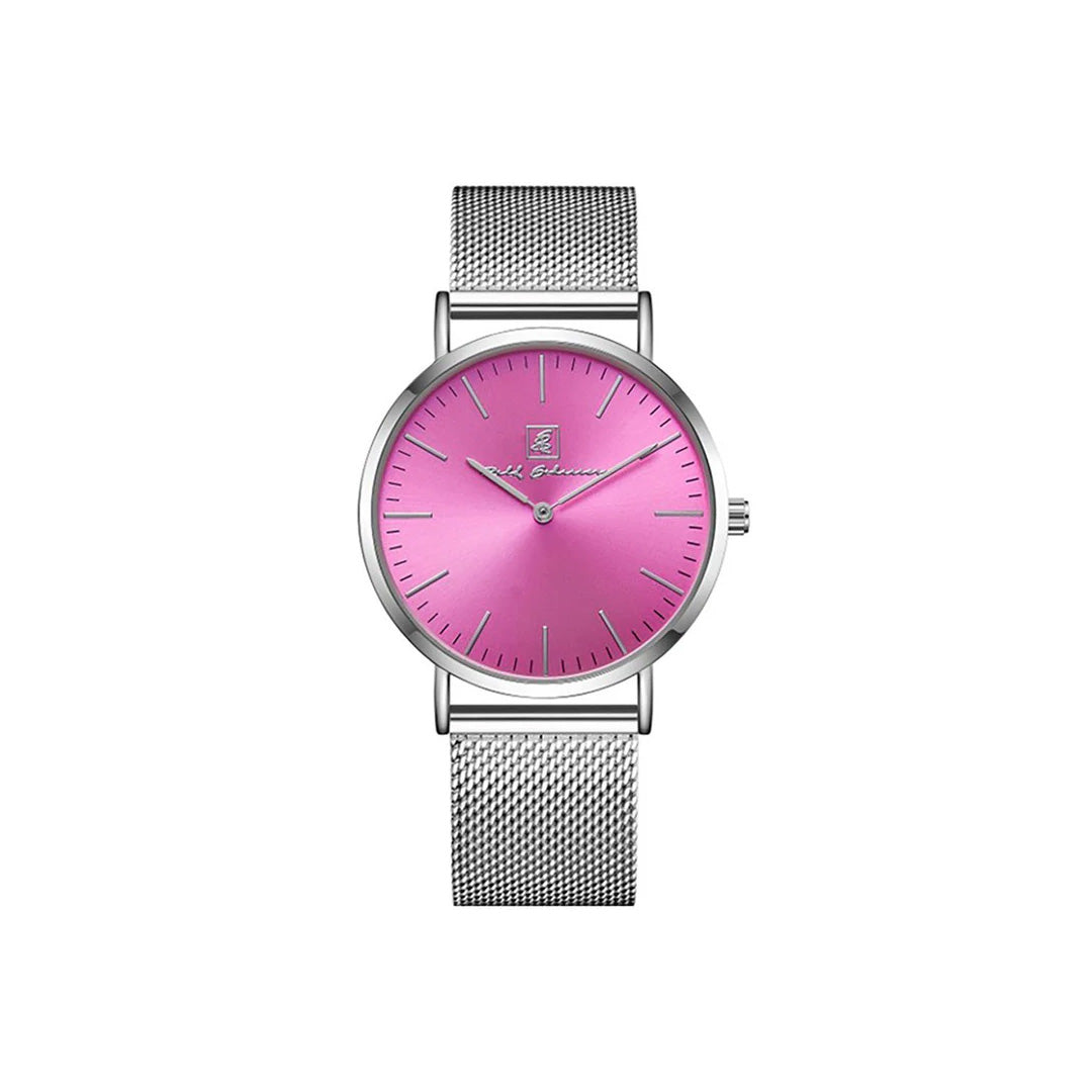 Damenuhr Silber Milanese Ziffernblatt pink “Mainz” 40 mm