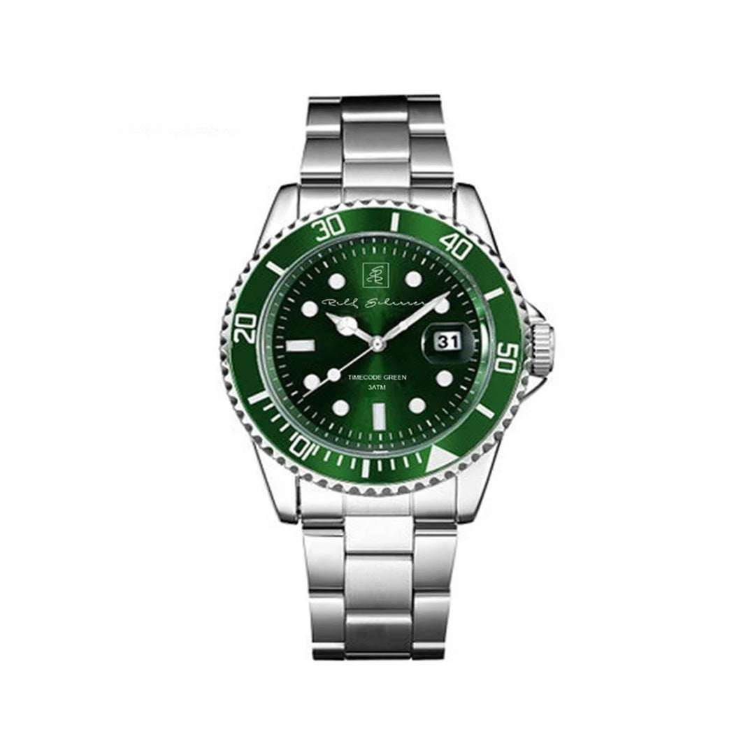 Herren Uhr Edelstahl mit grünem Ziffernblatt “timecode green” 40 mm