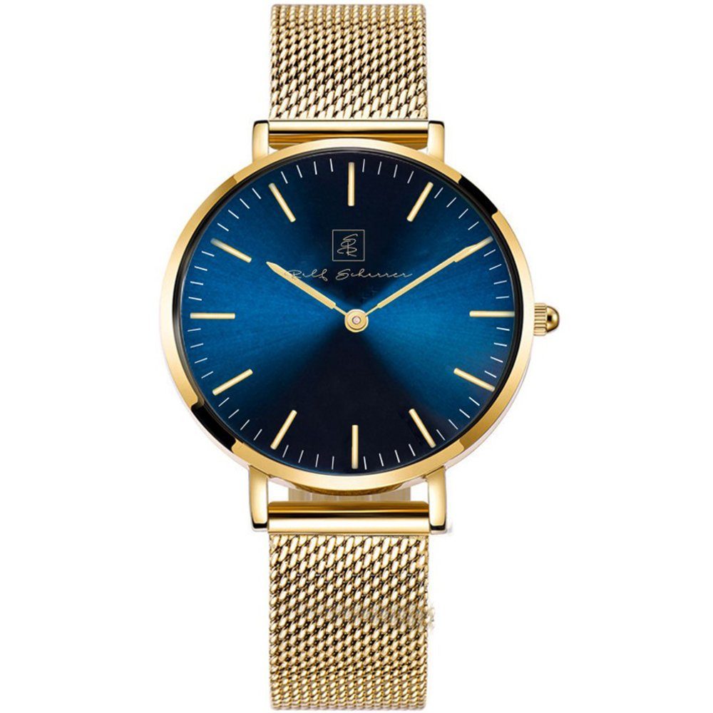 Unisex - Uhr Milanese gold mit blauem Ziffernblatt “Rostock”