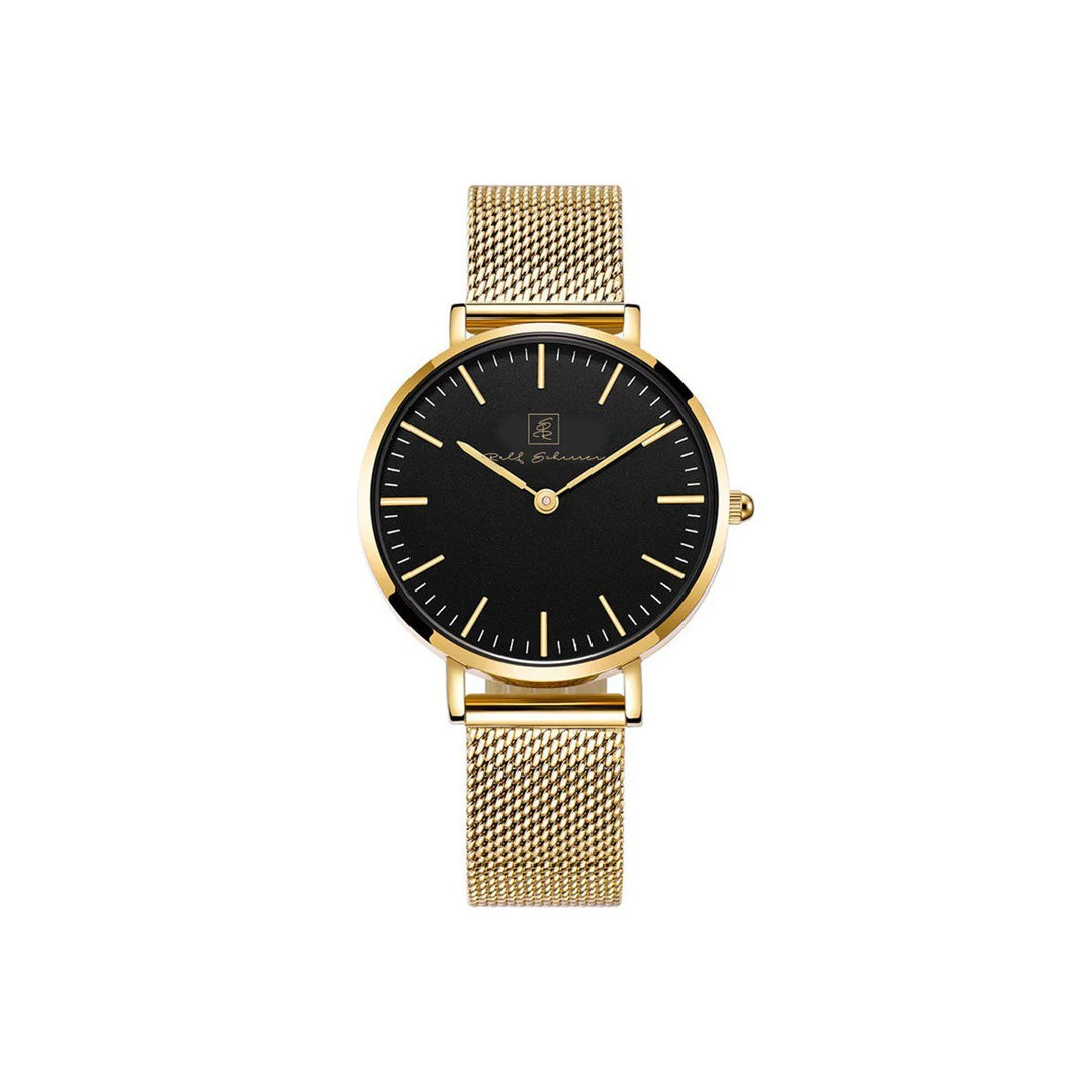 Unisex- Uhr Edelstahl gold mit schwarzem Ziffernblatt “Sylt” 38 mm