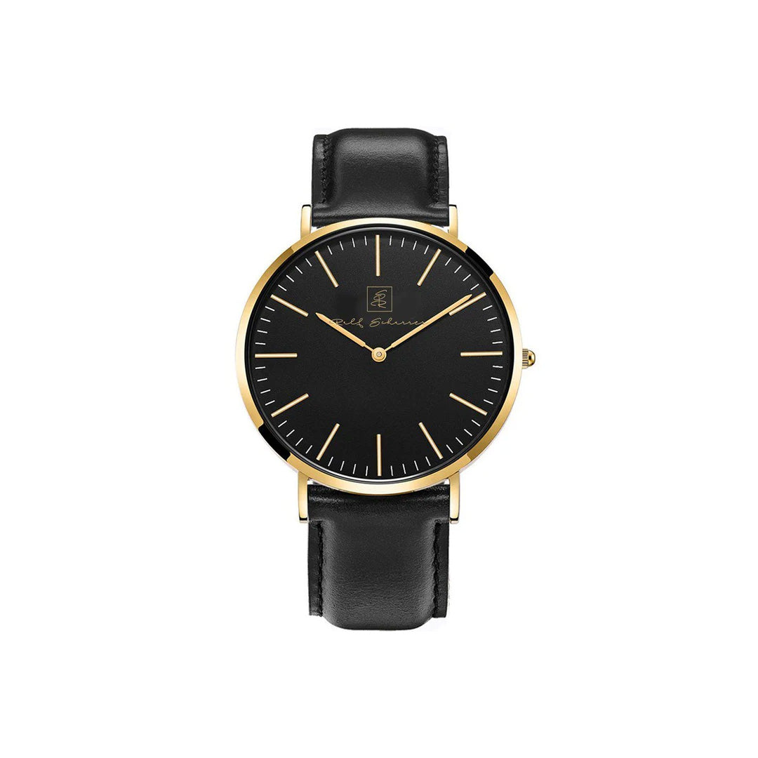 Unisex Uhr Edelstein schwarz Leder “Dresden” 38 mm