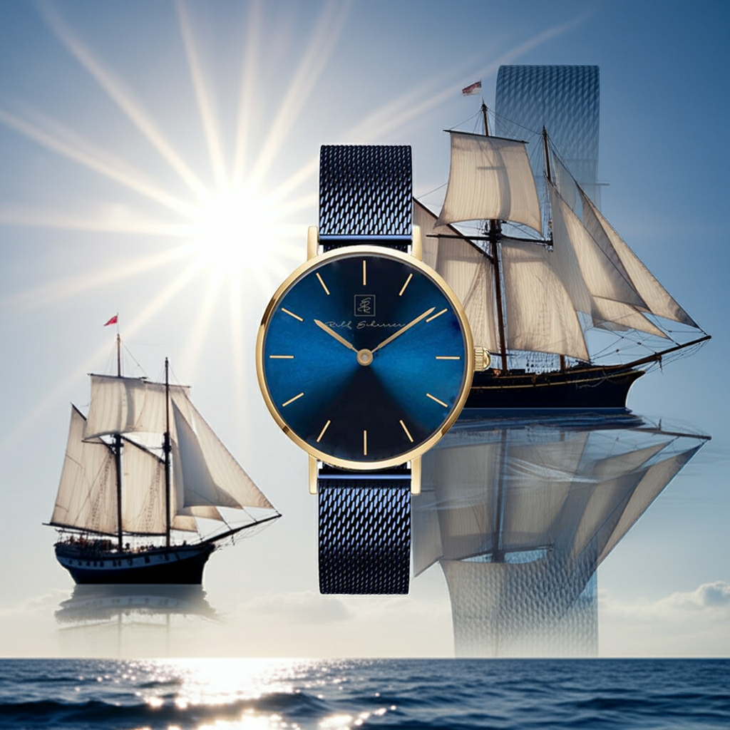 Designed für Dich und Deinen Stil! Damenuhr mit dunkelblauem Milanese-Armband und dunkelblauem Ziffernblatt “Kiel” 32 mm