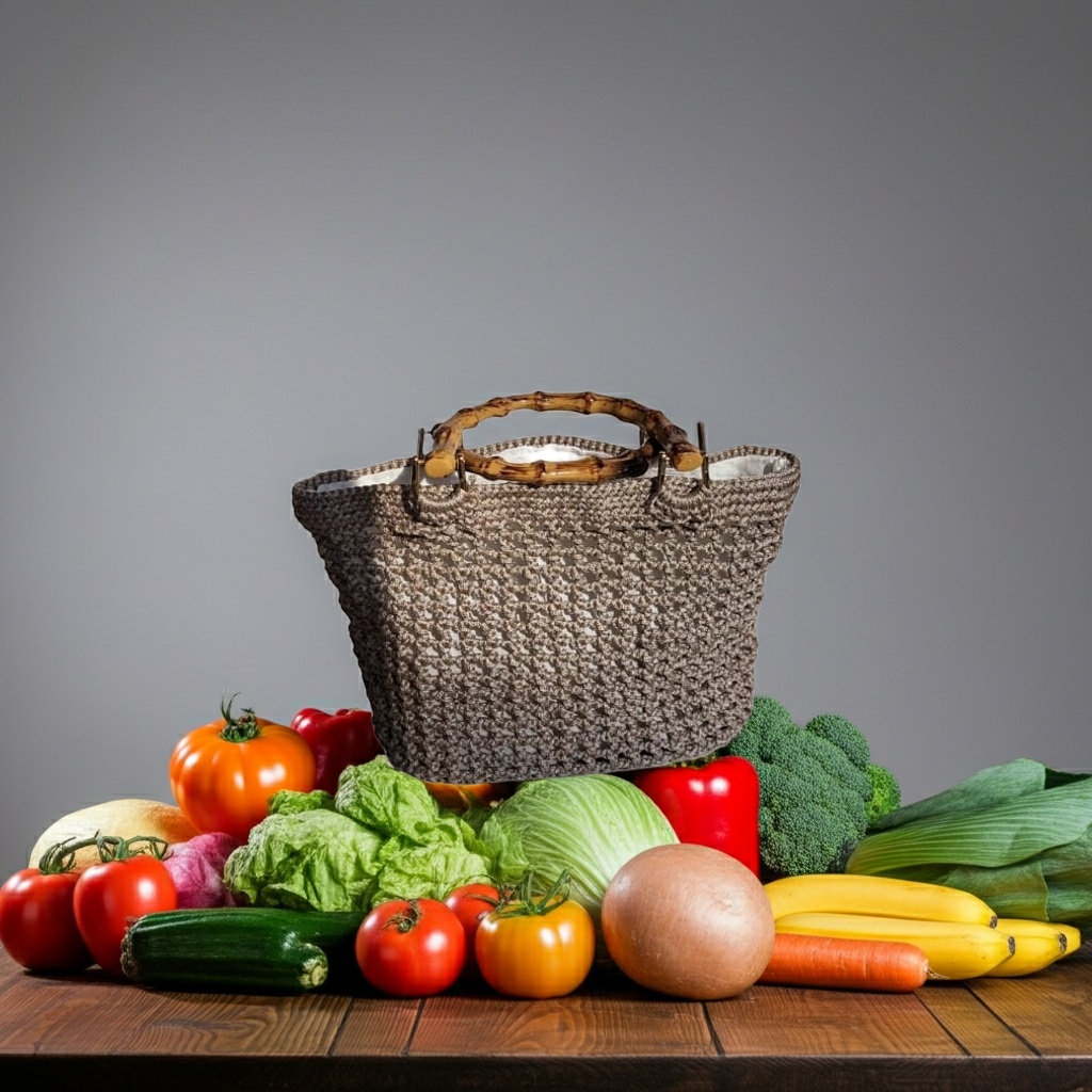 Ralf Scharrer meets Cemile Tiryaki - Unikat "Anett- Handbag" gehäkelt, Farbe Grau