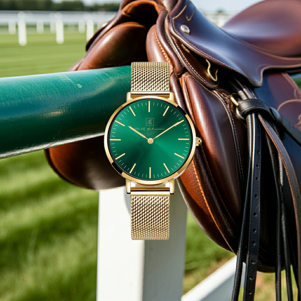 Dein Look- Upgrade! Damenuhr in Gold- Armband mit grünem Ziffernblatt “München” 32 mm