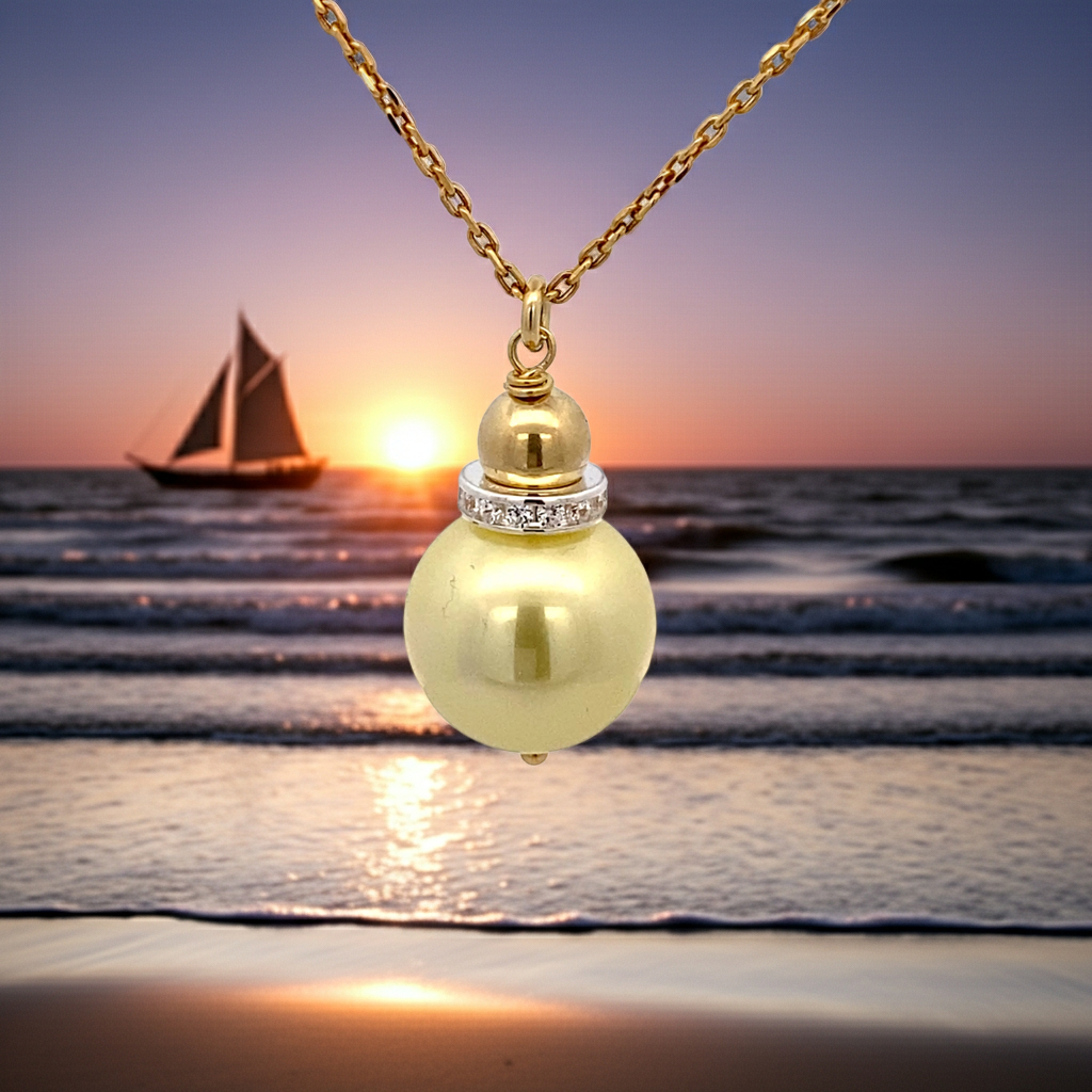 Ralf Scharrer meets Vinczenza!  925 Silber gelbvergoldetes Collier mit polierter Kugel und weißem Zirkonia-Stein