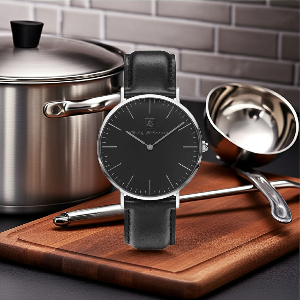 Zeit für Stil! Armbanduhr “Marcus” 38 mm mit schwarzem Ziffernblatt und Lederarmband